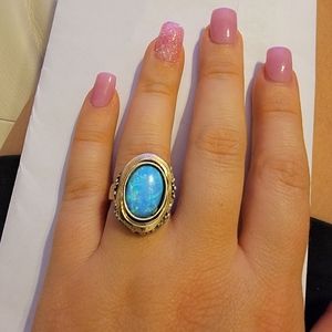 Israel made 925 14kt silver gold opal ring 6